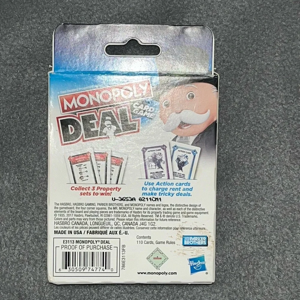 Monopoly Deal Playing Card Game for 2-5 Players 8yr+ Hasbro Complete Set